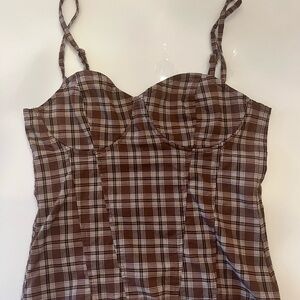Brown Plaid Bustier Top